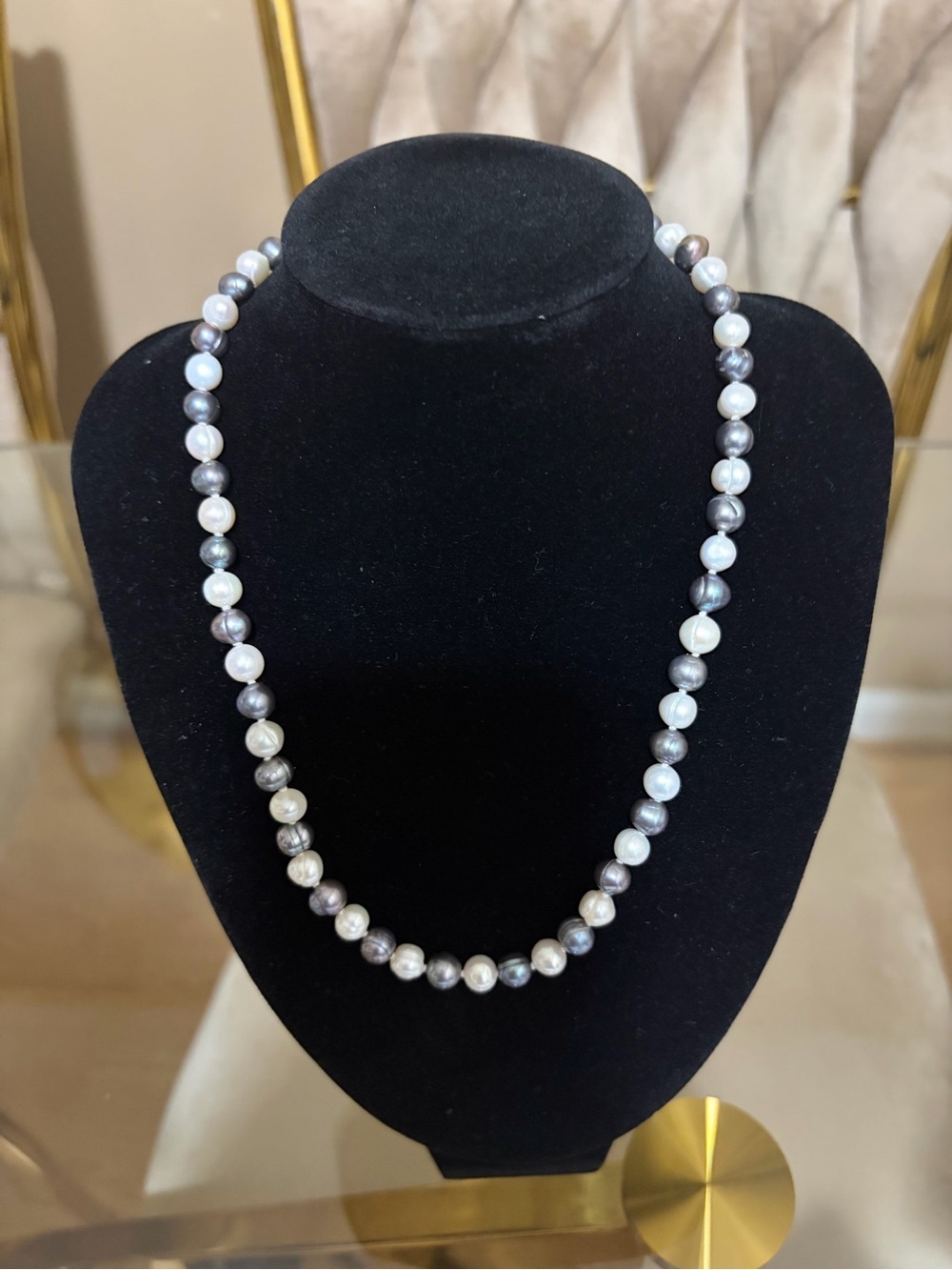 Classic Gray and White Pearl Necklace - Women's Jewelry